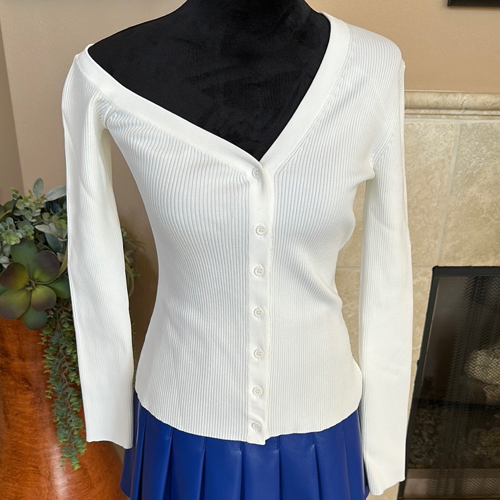 STAUD Off-the-Shoulder White Sweater